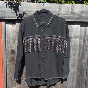 Black Fringe Button-Up Shirt